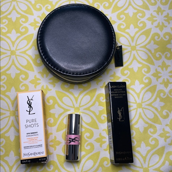 Yves Saint Laurent Black Zip Pouch Charm Essential Set, Lipstick, serum, mascara - Picture 2 of 16